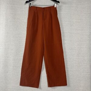 Feiersi Wide Leg Pants Women's Small Rust Orange High Rise Casual Boho Earthy